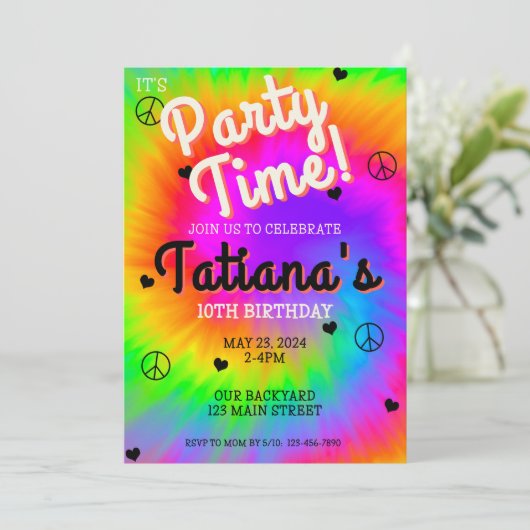 Stropdas-Dye verjaardagsuitnodiging, zo groovy! Kaart (Staand voorkant)