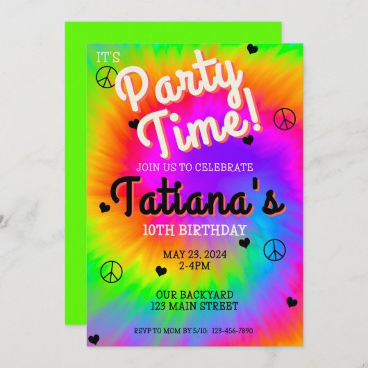 Stropdas-Dye verjaardagsuitnodiging, zo groovy! Kaart (Voorkant / Achterkant)