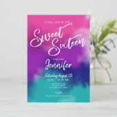 Stropdas-Dye Waterverf Roze Paarse Sweet 16 Verjaa Kaart (Staand voorkant)