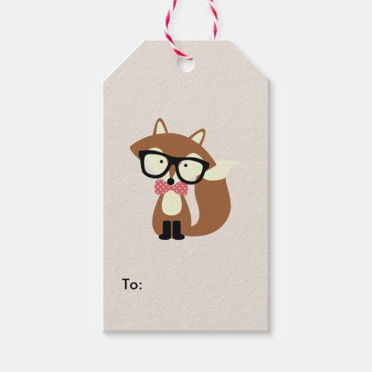 Stropdas en bril Hipster Brown Fox Cadeaulabel (Voorkant)