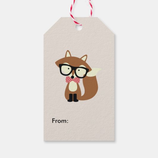 Stropdas en bril Hipster Brown Fox Cadeaulabel (Achterkant)