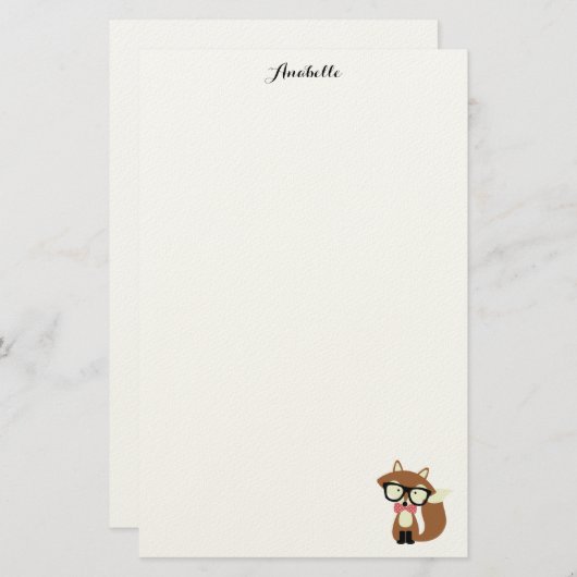 Stropdas en bril Hipster Brown Fox gepersonaliseer Briefpapier (Voorkant / Achterkant)