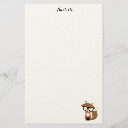 Stropdas en bril Hipster Brown Fox gepersonaliseer Briefpapier (Voorkant)