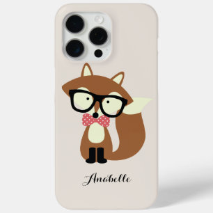Stropdas en bril Hipster Brown Fox gepersonaliseer iPhone 15 Pro Max Hoesje