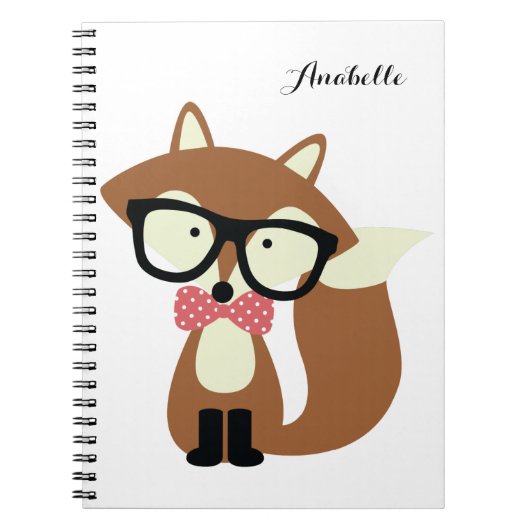 Stropdas en bril Hipster Brown Fox gepersonaliseer Notitieboek (Voorkant)
