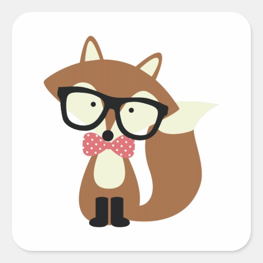 Stropdas en bril Hipster Brown Fox gepersonaliseer Vierkante Sticker (Voorkant)