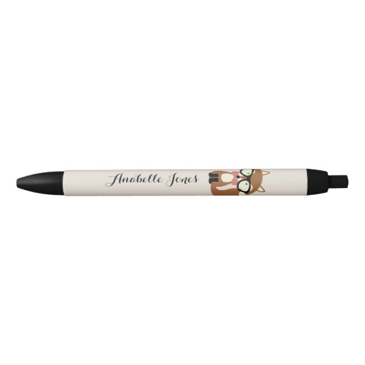 Stropdas en bril Hipster Brown Fox gepersonaliseer Zwarte Inkt Pen (Voorkant)