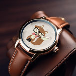 Stropdas en bril Hipster Brown Fox Horloge<br><div class="desc">Schattige vectorillustratie van een schattige kleine bruine vos met een overmaat bril en een rood en wit stropdas van het puntpatroon van de polka. Schattige vectorillustratie van een schattige kleine rode vos met een overmaatse bril.</div>