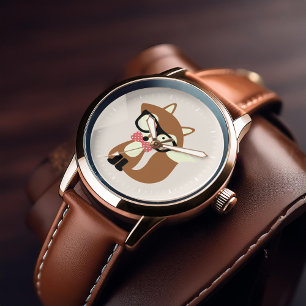 Stropdas en bril Hipster Brown Fox Horloge