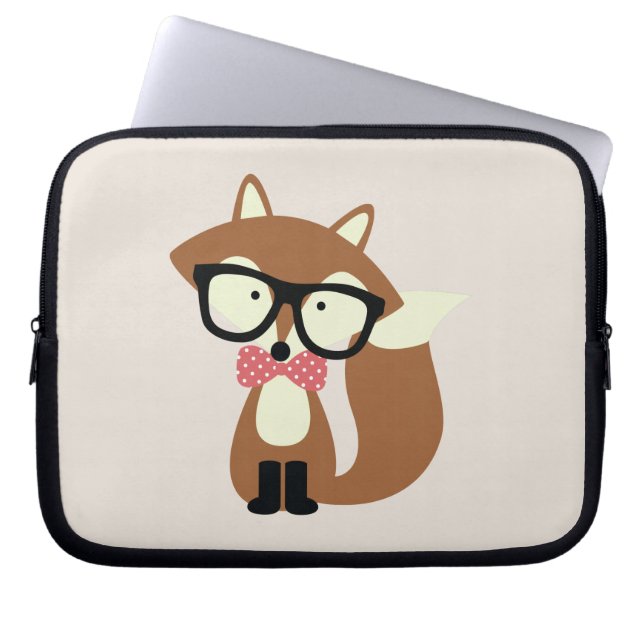 Stropdas en bril Hipster Brown Fox Laptop Sleeve (Voorkant)