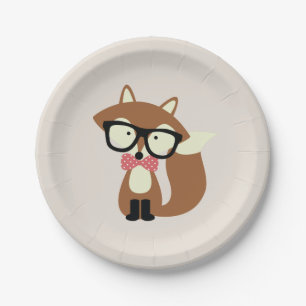 Stropdas en bril Hipster Brown Fox Papieren Bordje