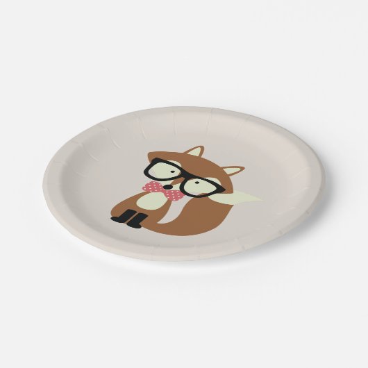 Stropdas en bril Hipster Brown Fox Papieren Bordje (Gekanteld)