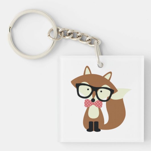 Stropdas en bril Hipster Brown Fox Sleutelhanger (voorkant)