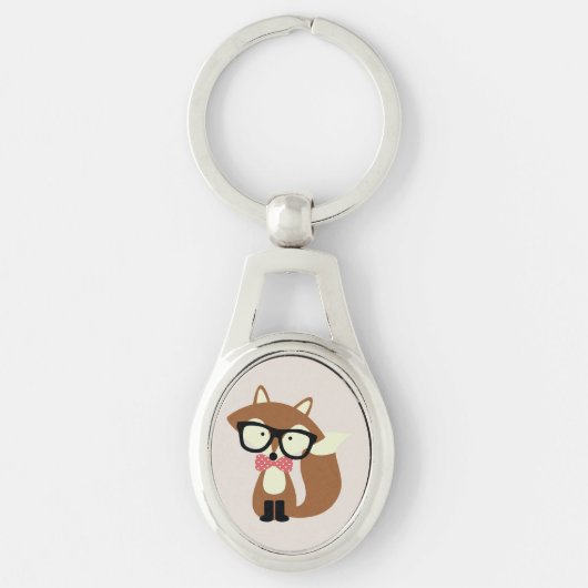 Stropdas en bril Hipster Brown Fox Sleutelhanger (Voorkant)