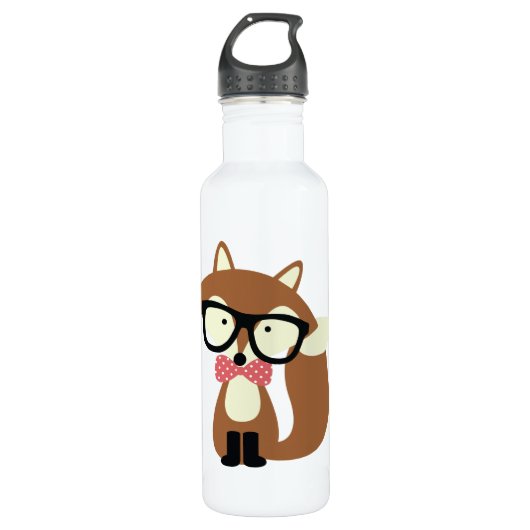 Stropdas en bril Hipster Brown Fox Waterfles (Voorkant)