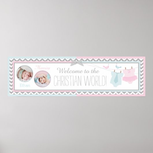 Stropdas en Tutu en Chevron Print Baptism Banner (Voorkant)