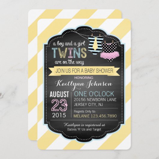 Stropdas en Tutu Twins Baby shower Kaart (Voorkant / Achterkant)