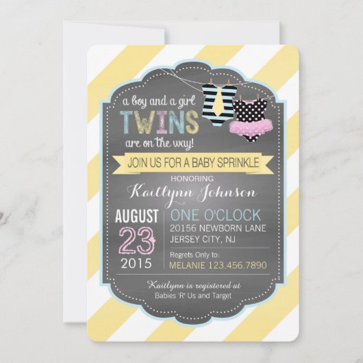 Stropdas en Tutu Twins Baby Sprinkle Kaart (Voorkant)