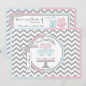 Stropdas en Tutu Twins First Birthday Kaart (Voorkant / Achterkant)