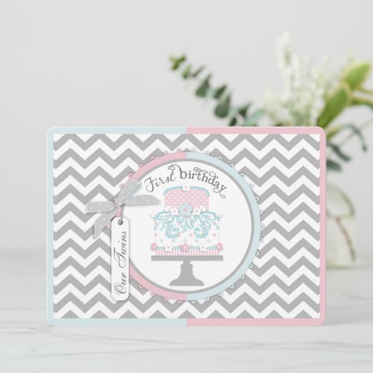 Stropdas en Tutu Twins First Birthday Kaart (Staand voorkant)