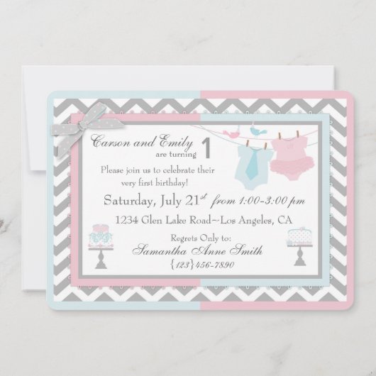 Stropdas en Tutu Twins First Birthday Kaart (Achterkant)