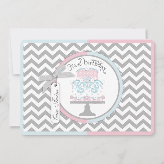 Stropdas en Tutu Twins First Birthday Kaart (Voorkant)