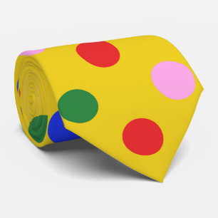 Stropdas_geel met kleurrijke poka-punten stropdas