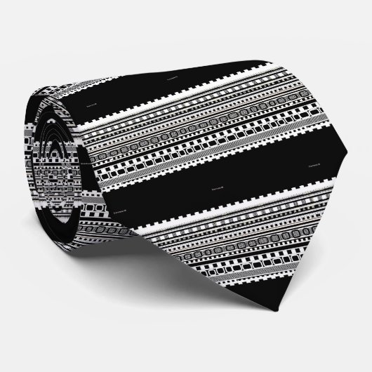 Stropdas geometrische streep zwart wit (Opgerold)