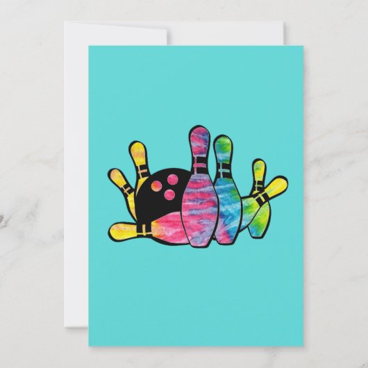 Stropdas-geverfde Bowling-spelden met Blauwgroen v Kaart (Achterkant)