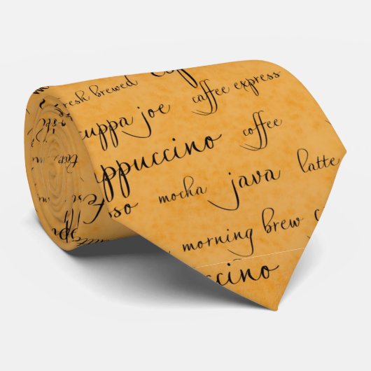 Stropdas Gold Coffee Word Script Man (Opgerold)