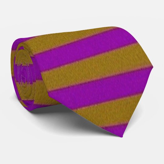 Stropdas. Goud en Paarse strips . Breed horizontaa Stropdas (Opgerold)