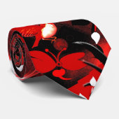 Stropdas Mannen Aziatische bloemenrode vogels (Opgerold)