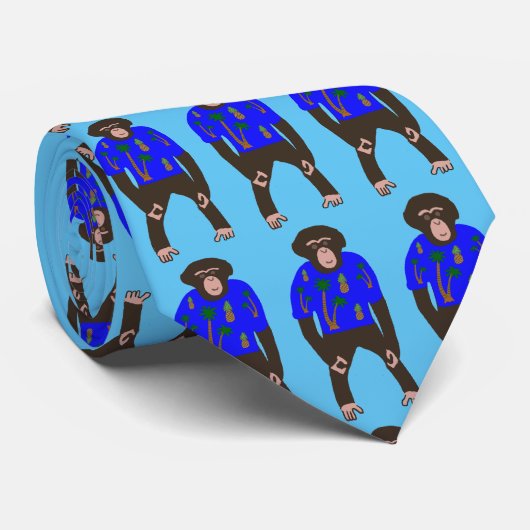 Stropdas met chimp met een Hawaïaans shirt. (Opgerold)