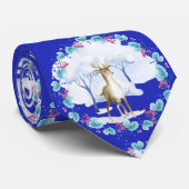 Stropdas met een Hert in Blauw & Wit (Opgerold)