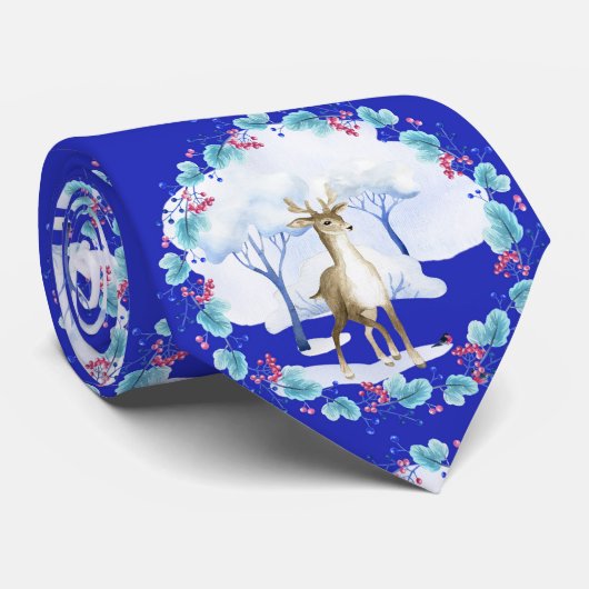 Stropdas met een Hert in Blauw & Wit (Opgerold)