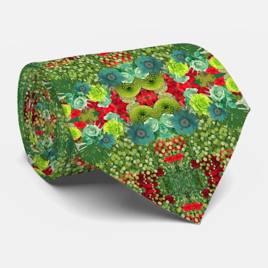 Stropdas met groene rozen en rood (Opgerold)