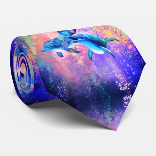 Stropdas met het Happy Dolphin-paar - schilderen (Opgerold)