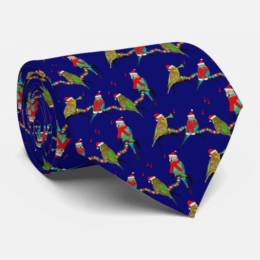 Stropdas met kerstboedgie Frenzy (marine) (Opgerold)