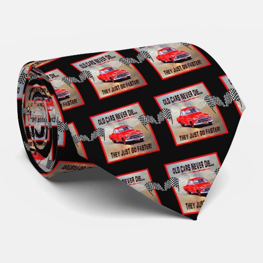 Stropdas met "Oude auto's sterven nooit!" design (Opgerold)