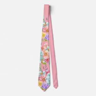 Stropdas met roze blauwe florale bruiloft