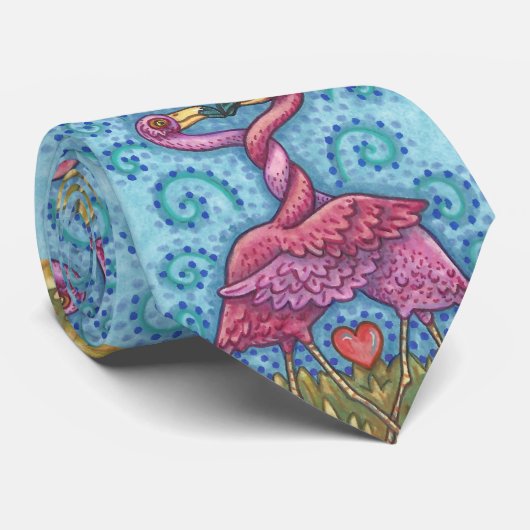 Stropdas met roze flamingo Lovers (Opgerold)