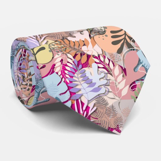 Stropdas: Organische bladeren (magenta) Stropdas (Opgerold)
