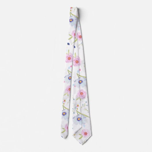 Stropdas Pastel Pink & Blue Flowers (Achterkant)