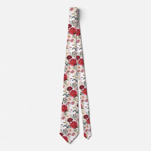 Stropdas PixDezines Blush Red Waterverf Flowers (Voorkant)