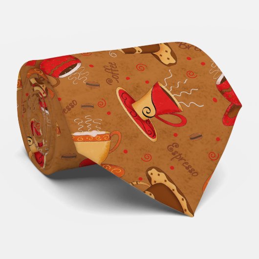 Stropdas Rode & bruine koffiebeker Patroon Man (Opgerold)