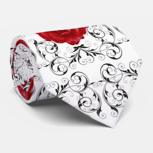Stropdas - Rode Rozen Zwarte Scrollwork