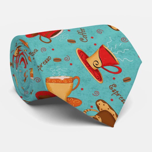 Stropdas Rode & Turquoise Coffee Cup Pattern Man (Opgerold)