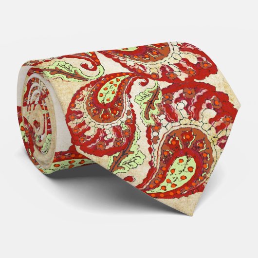 Stropdas Rood en Limoen Paisley Wedding (Opgerold)