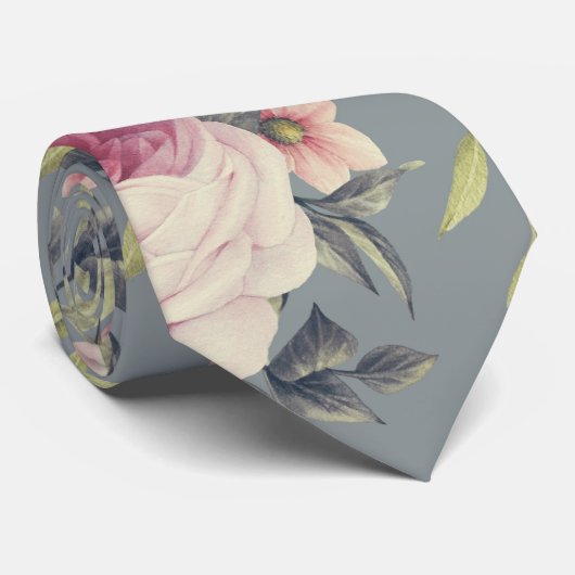 Stropdas  roze rozen bloemen (Opgerold)