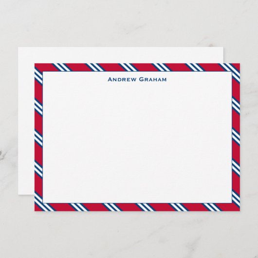 Stropdas Stripe Red en Navy Note Card Notitiekaartje (Voorkant / Achterkant)